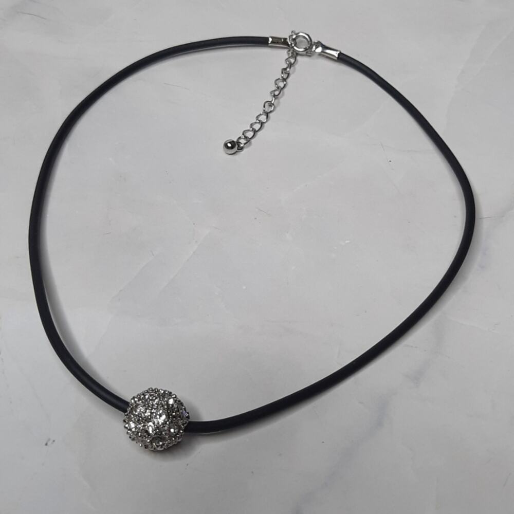 Disco Ball Pendant on Black Cord Necklace